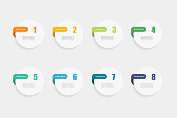 For business concept with 8 steps infographics, circle shape with multicolor label,  design for workflow layout, diagram, annual report, web design. vector illustration