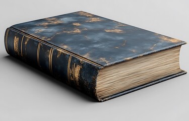 Obraz premium Old Blue Book Mockup with Gold Detailing on Gray Background