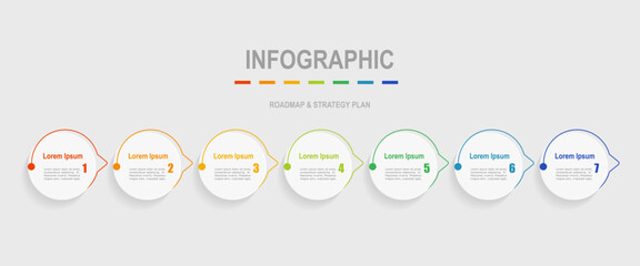 For business concept with 7 steps infographics, circle shape with multicolor label ,design for workflow layout, diagram, annual report, web design. vector