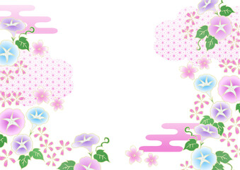 Japanese pattern morning glory vector background material transparent background Japanese summer purple 和柄 朝顔の背景ベクター素材 日本の夏 ピンク 透過背景