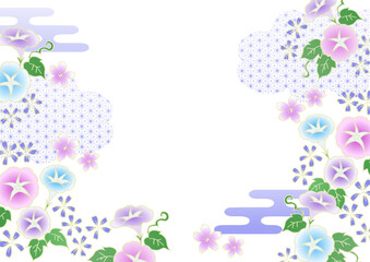 Japanese pattern morning glory vector background material transparent background Japanese summer purple 和柄 朝顔の背景ベクター素材 日本の夏 紫 透過背景