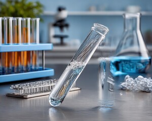 Lab scene with test tubes and liquids
