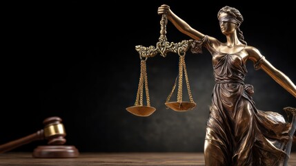 Lady Justice statue and gavel
