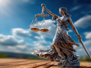Lady Justice statue on wooden surface