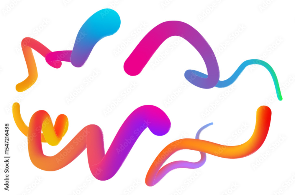 Poster geometric rainbow gradient ribbon shapes with fluid curves - abstract flowing wave elements with smo