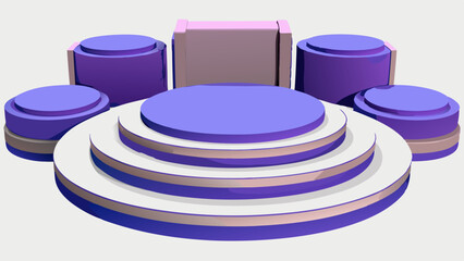 Realistic Vector Oval Stages in Multiple Sizes and Heights Grouped Display with Shadows on White Background.

