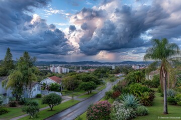 Panoramic view of a city at sunset