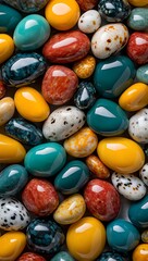 Collection of Polished Stones: Teal, Yellow, Red, and White Agates