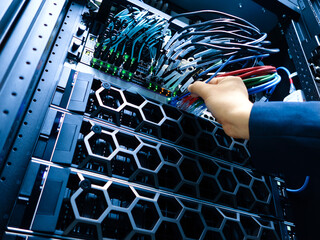 Server Rack with Network Cables and Connections