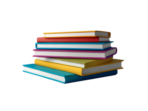 stack of colorful school note books isolated on transparent background