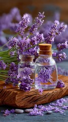 Lavender blossoms in glass bottles