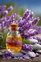 Lavender essential oil in a small bottle