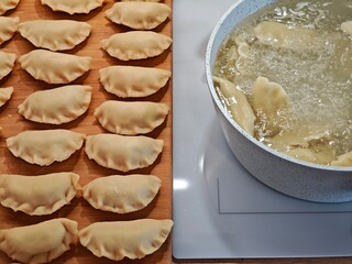 Christmas dumplings stuffed with cabbage and mushrooms cooked for Christmas Eve, Christmas preparations