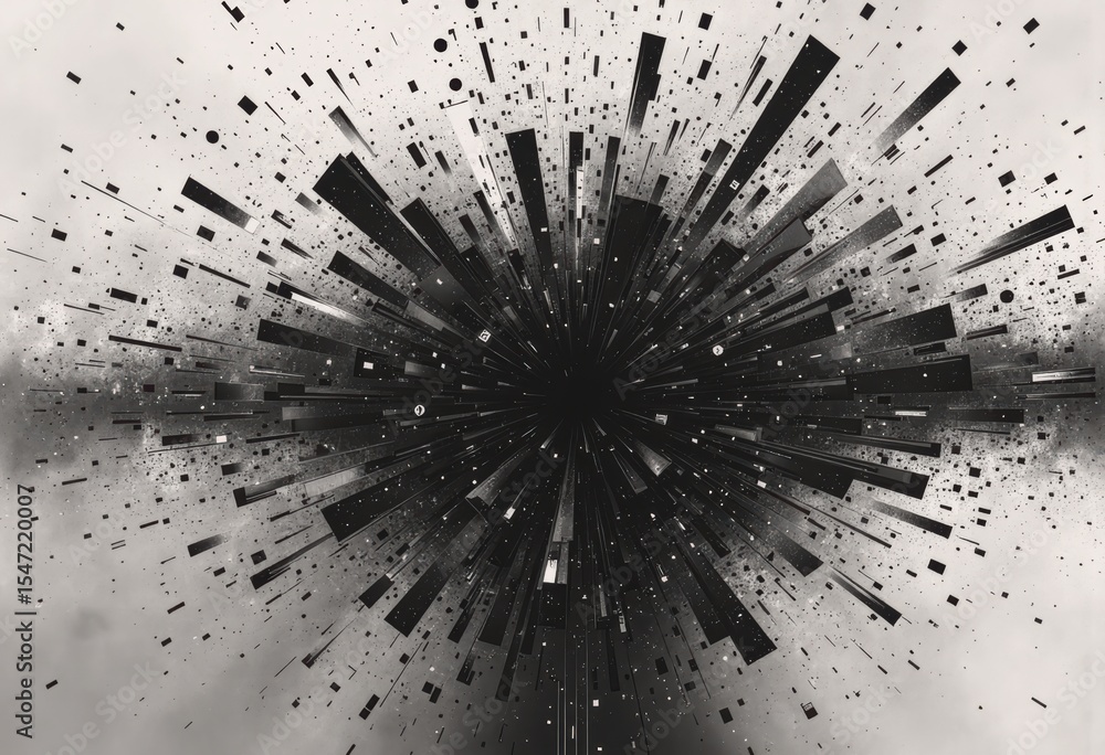 Fototapete grayscale pixelated noise pattern creating a dynamic explosion effect