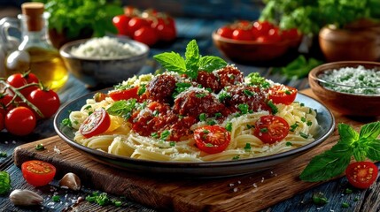 Pasta dish with meatballs
