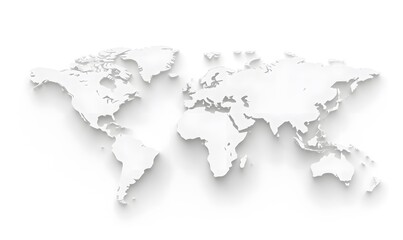 3D world map on a white background, simple design, vector graphic, simple shapes, white paper texture