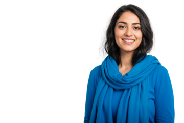Portrait of a beautiful Arab woman smiling confidently, isolated on transparent background