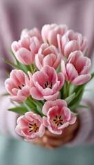 Pastel pink tulips in a bouquet