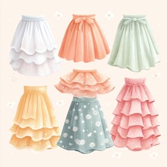 Pastel skirts with floral patterns