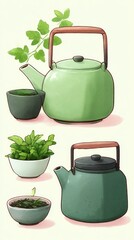 Pastel tea set illustration