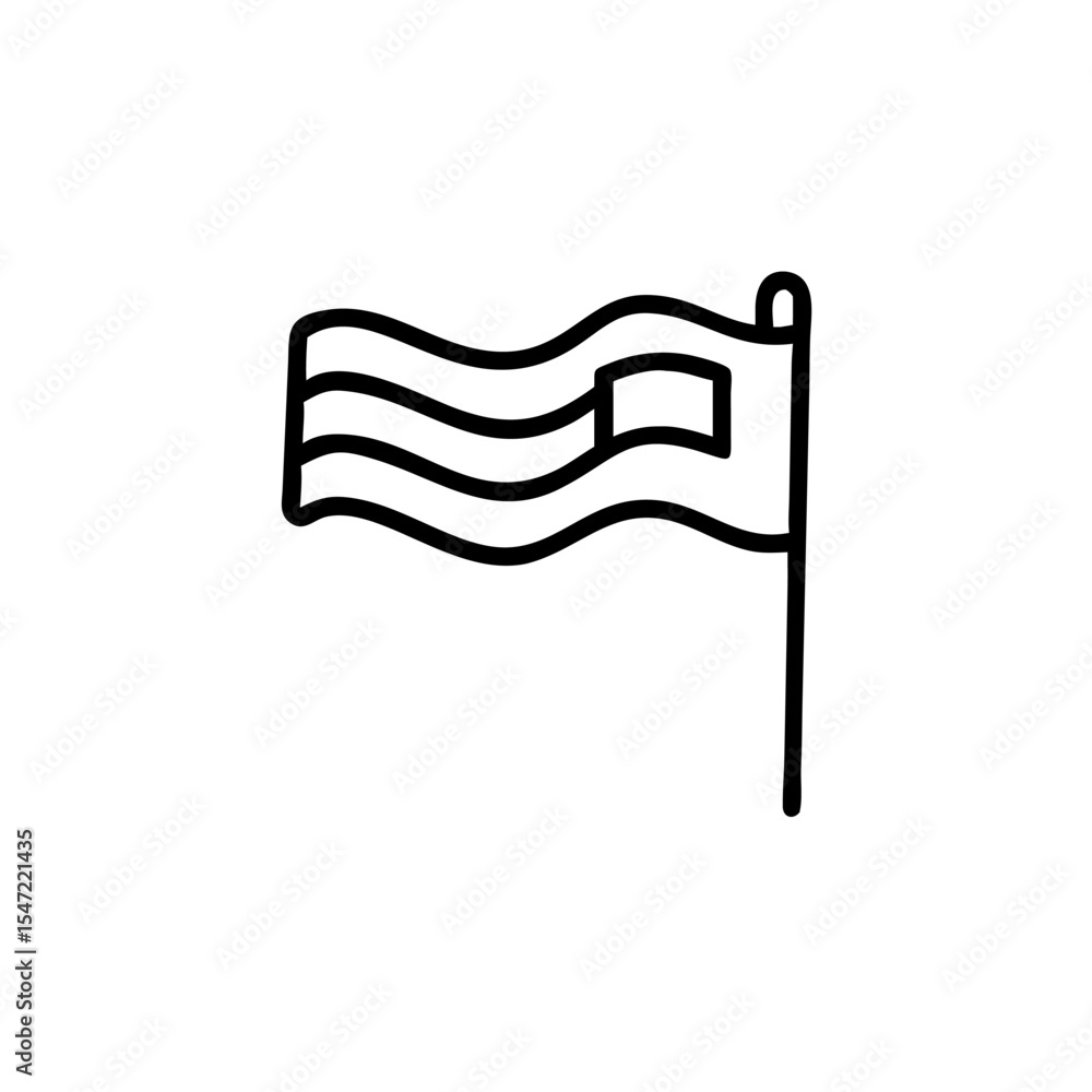 Poster handdrawn line art waving flag simple icon vector