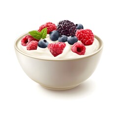 A bowl of Greek yogurt on a white background, high-resolution photography, 