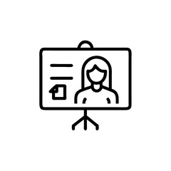 Handdrawn Line Art Icon Woman Profile Presentation Board Tripod Stand vector