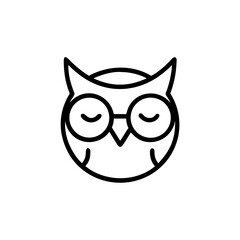Handdrawn Blackline Owl Wearing Glasses Closed Eyes Simple Design vector