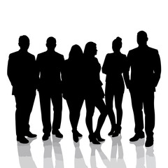 Silhouetted team of professionals standing together, unity in business