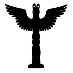 Fototapeta premium Majestic totem pole silhouette against white background, Alaskan heritage