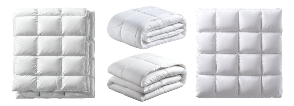 White quilted blankets, folded and unfolded.  Perfect for cozy bedrooms.