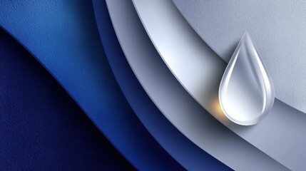 Mesmerizing macro, a single water droplet on serene blue and white gradient background