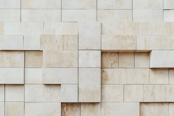 A close-up of the exterior wall made from beige sandstone blocks, showcasing their natural texture and warm color palette.