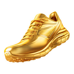 Iconic golden running shoe against a white background