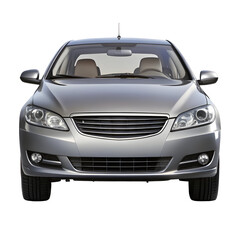 Gray Car Front View Isolated on Pure White Background

