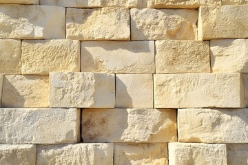 A close-up of the exterior wall made from beige sandstone blocks, showcasing their natural texture and warm color palette.