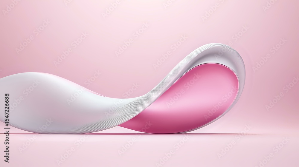 Poster elegant white curved shape on pink background creating smooth flowing lines and modern minimal compo
