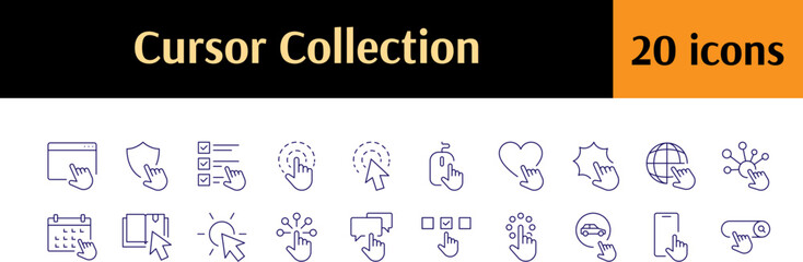 Computer and Monitor Line Icon Bundle. Cursor, Pointer Outline Signs for Graphic and Web Design, Apps, Adverts, Various Cards