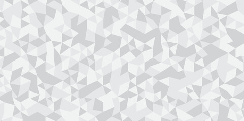 Abstract geometric white and gray background seamless mosaic and low polygon triangle texture wallpaper. Triangle shape retro wall grid pattern geometric ornament tile vector square element.	