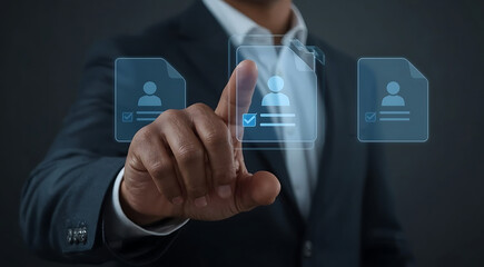 Businessman Selecting Candidate Profile for Recruitment.