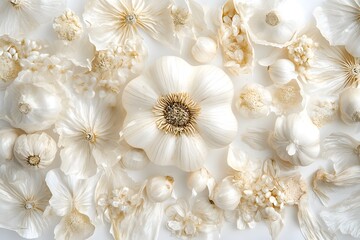 A garlic bulb and some sliced cloves of garlic on a white background, photographed