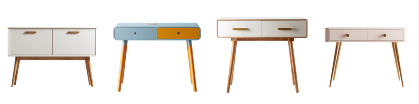 Modern Console Tables: Mid-Century Furniture Collection on White Background