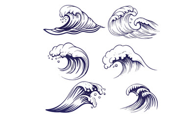 Ocean wave vector illustration in Japanese woodcut style