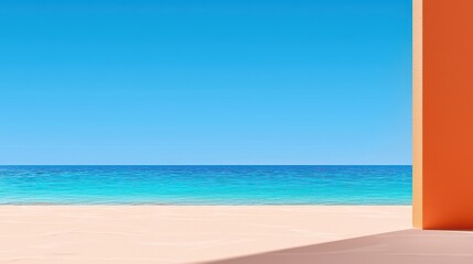 Fototapeta premium Bright Blue Ocean and Pale Sand Minimalist Beach Scene