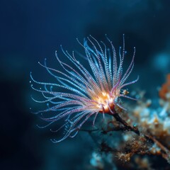 Single Coral Polyp Extending Tentacles Marine Growth