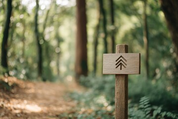 Minimalist Forest Path Arrow Sign Wood Background