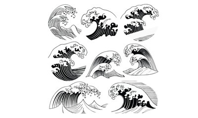 Ocean wave vector illustration in Japanese woodcut style