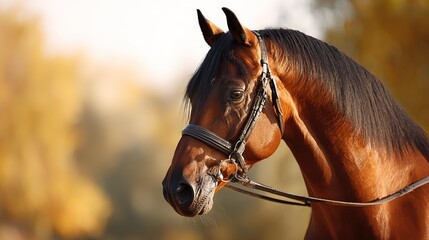 Obraz premium Majestic bay horse in profile, serene and powerful gaze, embodying grace and strength 