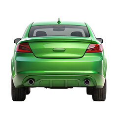 Green Car Back View Isolated on Pure White Background

