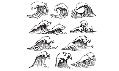 Ocean wave vector illustration in Japanese woodcut style